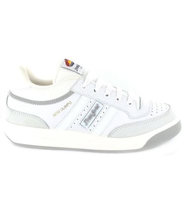 Zapatillas Jhayber New Olimpo de cuero blanco, calzado deportivo clásico unisex fabricado en España.