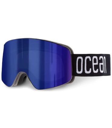 Gafas de esquí Ocean Parbat Black Revo Blue con montura negra y lentes azul espejo para nieve.