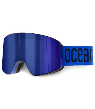 Gafas de esquí Ocean Parbat Blue Revo Blue con montura azul y lentes de espejo azul.
