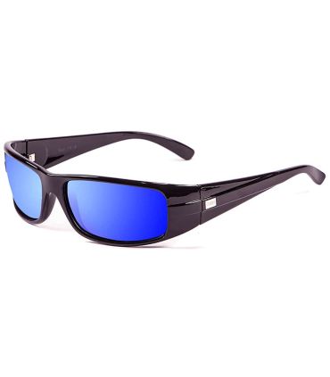 Gafas de sol Ocean Zodiac Shiny Black Revo Blue con montura negro brillo y lentes azules espejo polarizadas.