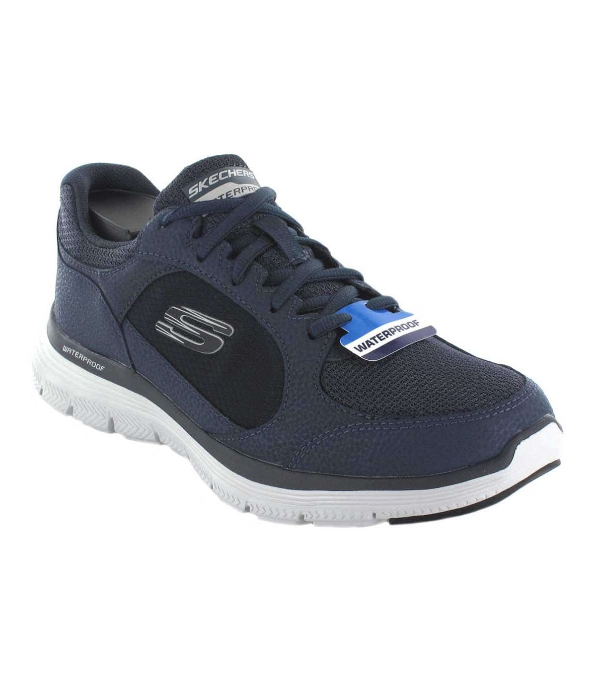 Zapatillas Skechers Flex Advantage 4.0 Waterproof hombre azul, piel resistente al agua y plantilla Memory Foam.