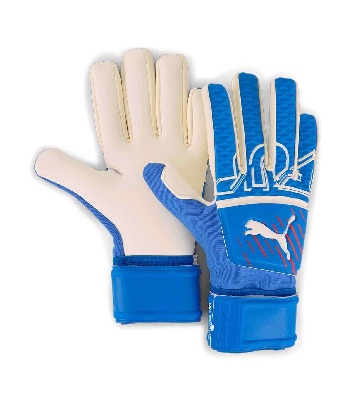 Guantes de portero Puma Future Z Grip 3 azules, corte negativo y palma de látex de 3mm para mayor agilidad y agarre.