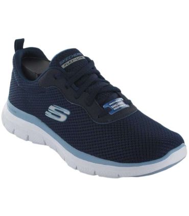 Skechers Flex Appeal 4.0 Brilliant View azul, zapatillas deportivas ligeras con suela flexible y cordones.