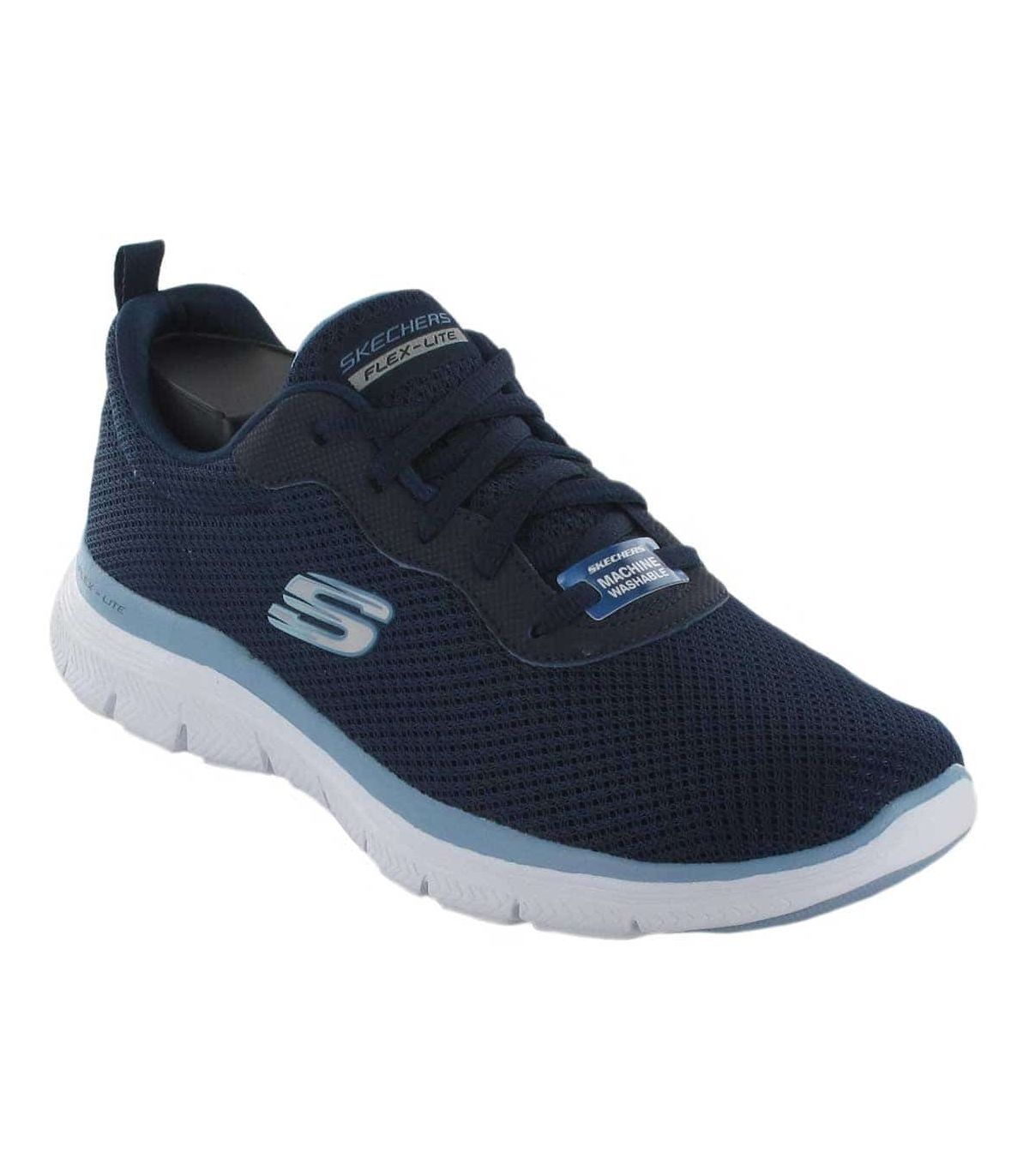 Skechers Flex Appeal 4.0 Brilliant View azul, zapatillas deportivas ligeras con suela flexible y cordones.