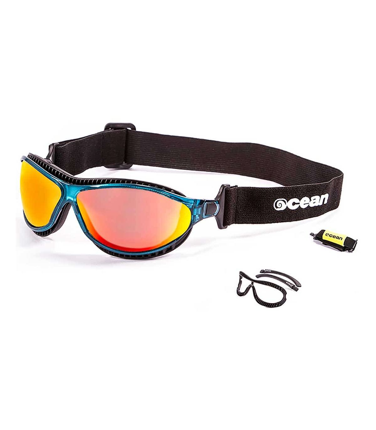 Gafas de sol deportivas Ocean Tierra de Fuego con montura azul transparente y lentes polarizadas Revo.