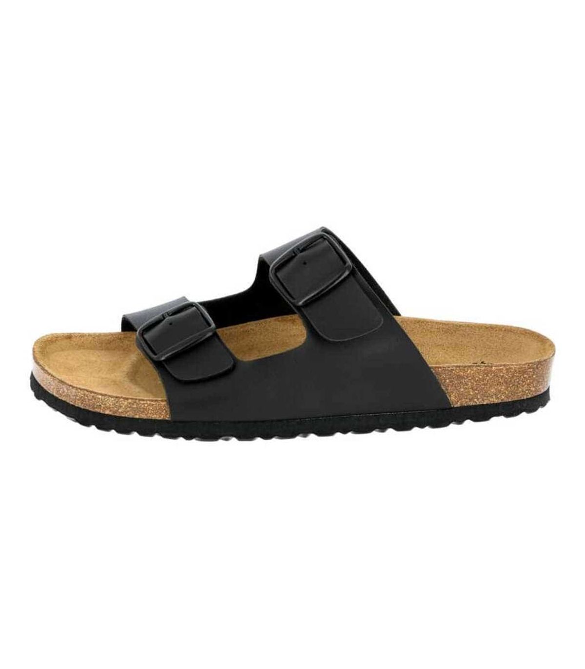 Sandalia Lico Bioline negro para hombre con plantilla de corcho natural y hebillas ajustables.