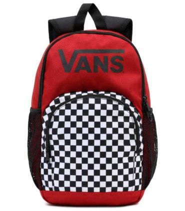 Mochila Vans Alumni con estampado de cuadros checkerboard clásicos, ideal para el colegio y uso diario.
