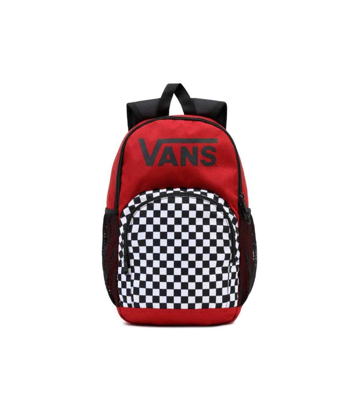 Mochila Vans Alumni con estampado de cuadros checkerboard clásicos, ideal para el colegio y uso diario.