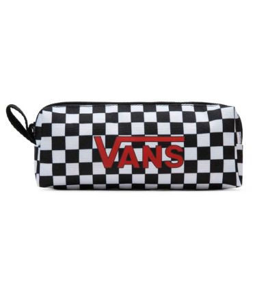 Estuche Vans Pencil Pouch B Checkerboard de cuadros blancos y negros con logotipo de la marca.