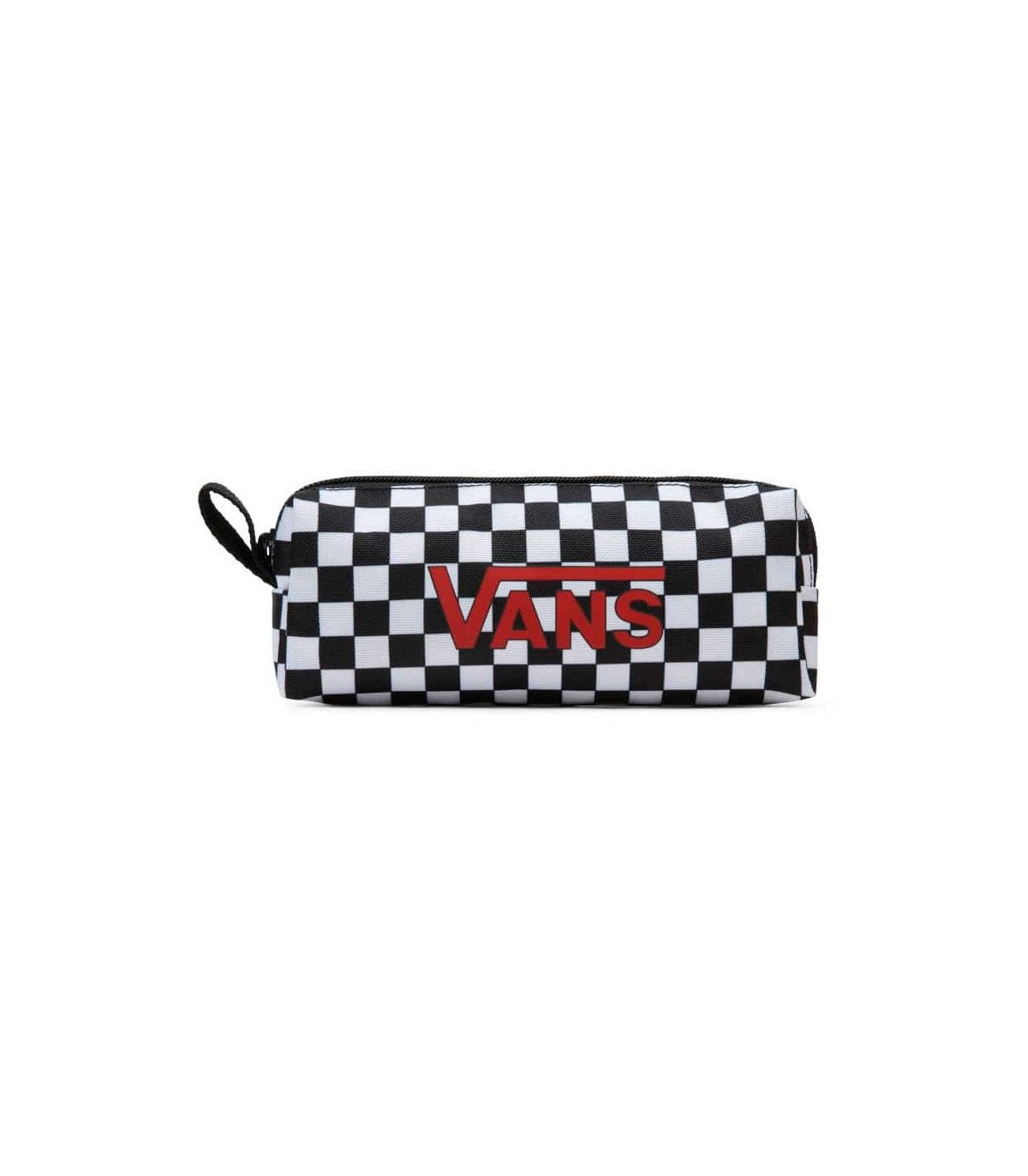 Estuche Vans Pencil Pouch B Checkerboard de cuadros blancos y negros con logotipo de la marca.