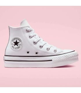 Zapatillas Converse Chuck Taylor All Star Lift Platform de piel blanca, bota alta con suela de plataforma doble.