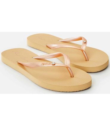 Chanclas Rip Curl Script Wave Gold para mujer, calzado de playa cómodo con diseño de ola en color dorado.