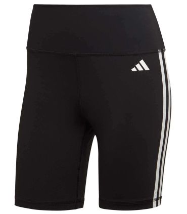 Mallas cortas Adidas Training Essentials de talle alto con 3 bandas laterales para entrenamiento.