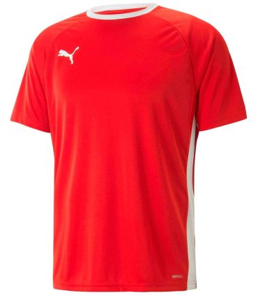Camiseta Puma Teamliga Padel roja para hombre, tejido técnico transpirable de alto rendimiento y manga corta.