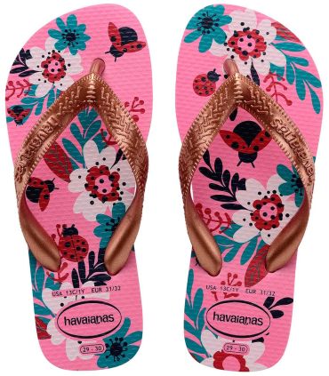 Chanclas Havaianas Kids Flores Rosa con estampado floral colorido para niños y niñas.