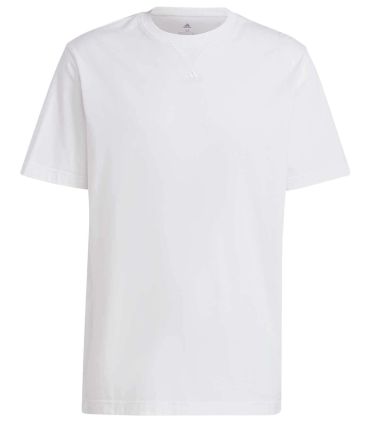 Camiseta Adidas All SZN blanca IC9788 en algodón sostenible, corte holgado y estilo deportivo minimalista.