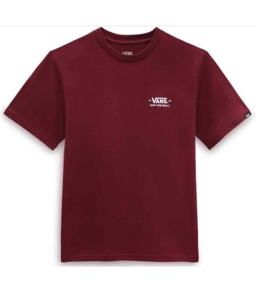 Camiseta Vans Essential Burgundy Jr color granate para niños, estilo casual y cómodo.