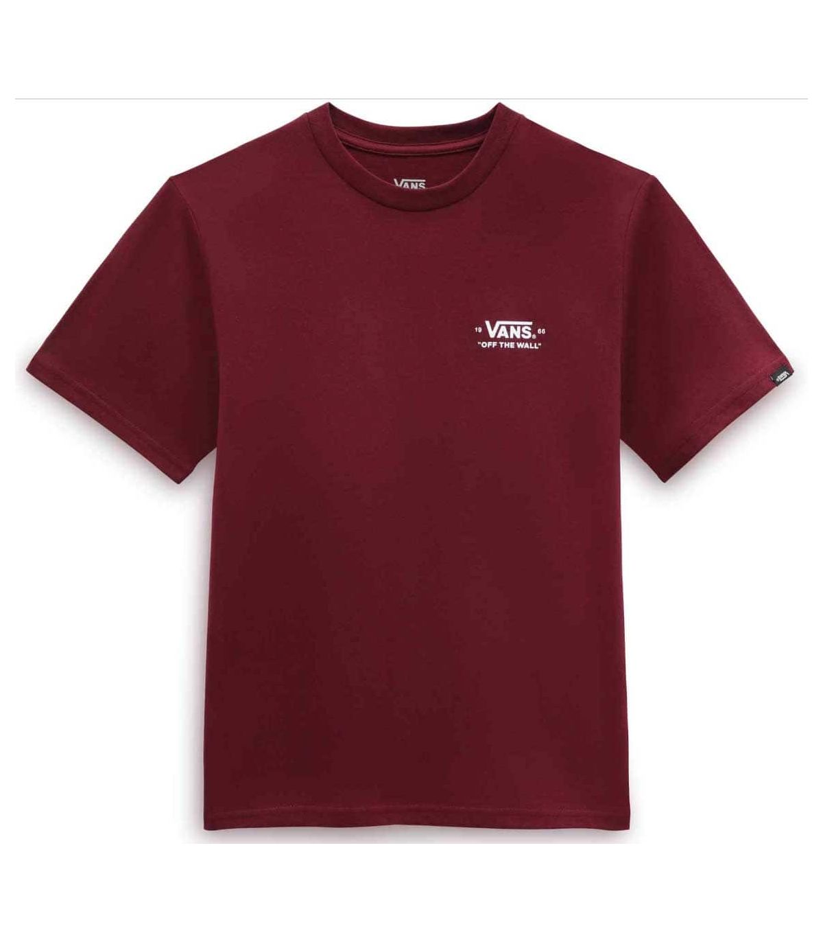 Camiseta Vans Essential Burgundy Jr color granate para niños, estilo casual y cómodo.