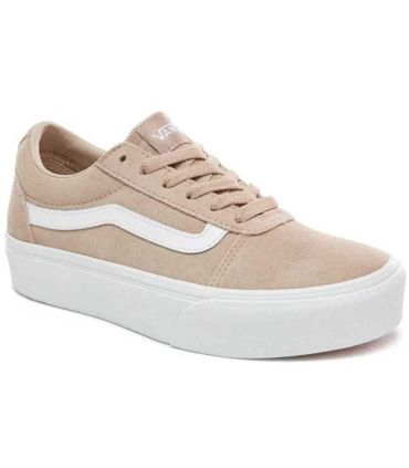 Zapatillas Vans Ward Platform Humus para mujer, calzado casual con plataforma en tono beige y cordones blancos.