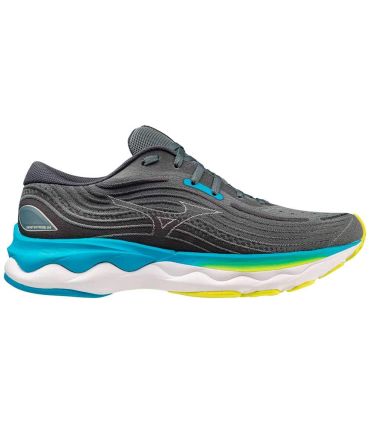 Zapatillas Mizuno Wave Skyrise 4 Gris para running diario con sensación de flotar y máxima comodidad.