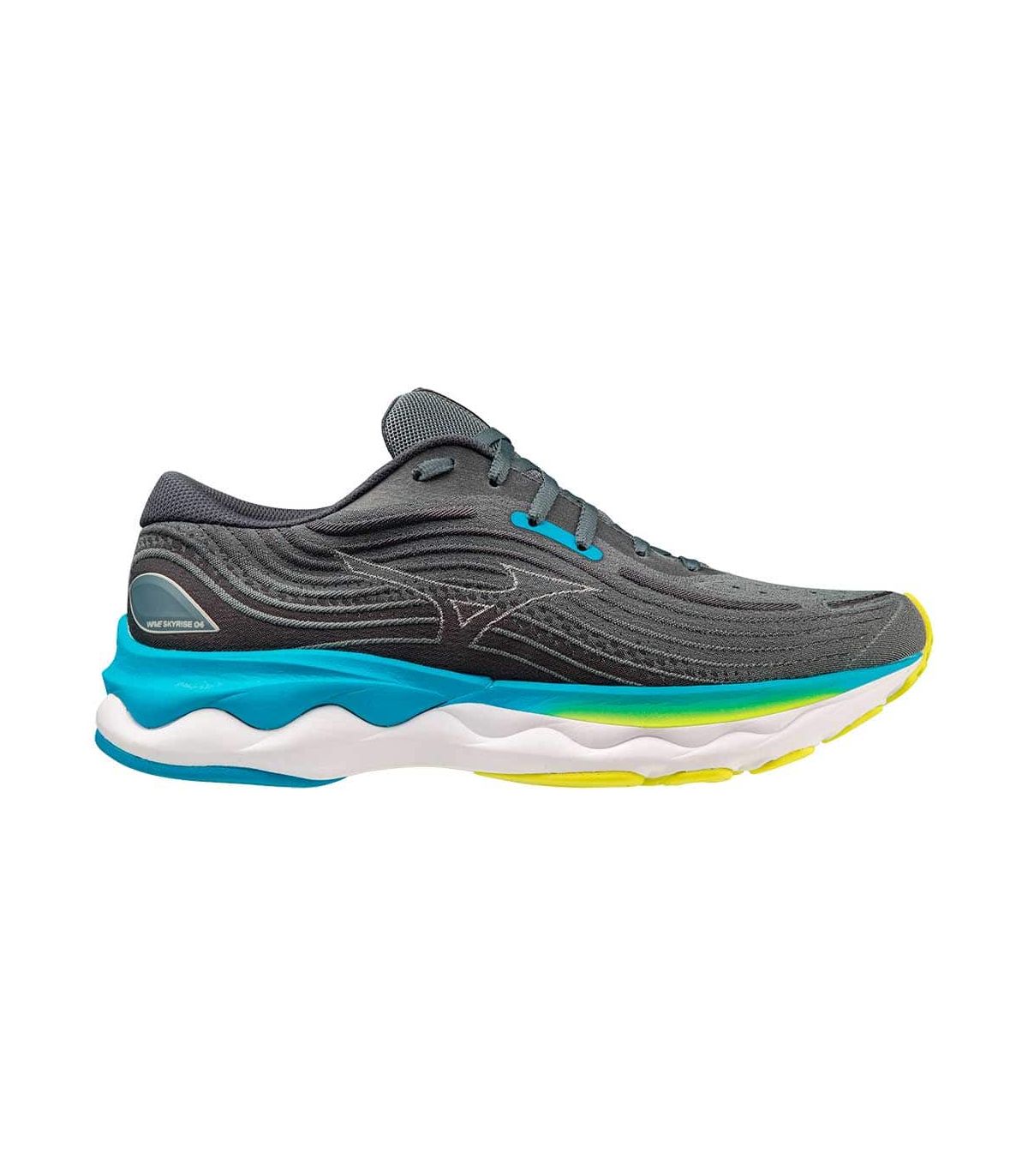 Zapatillas Mizuno Wave Skyrise 4 Gris para running diario con sensación de flotar y máxima comodidad.