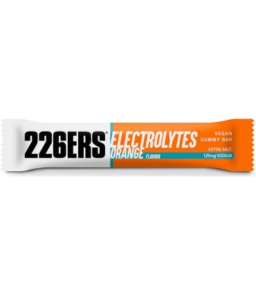 Barrita energética de gominola 226ERS Vegan Gummy Naranja, snack vegano con carbohidratos y textura gelatina.