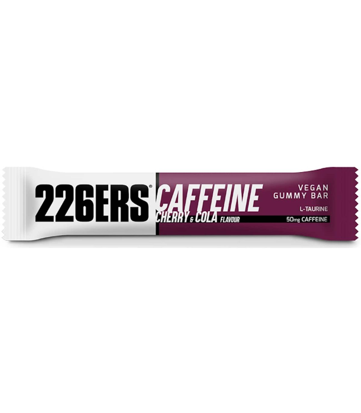Barrita energética vegana 226ERS Vegan Gummy Cherry con cafeína, textura gominola y formato alargado de 30g.