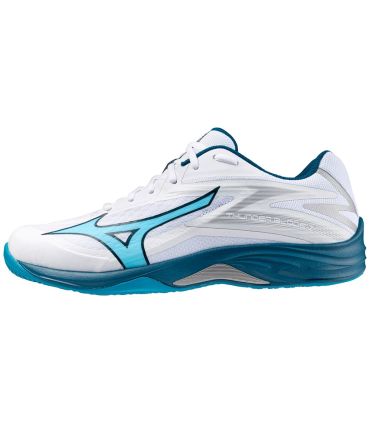Zapatillas Mizuno Thunder Blade Z Blanco para deportes indoor, calzado ligero y cómodo con diseño ergonómico.