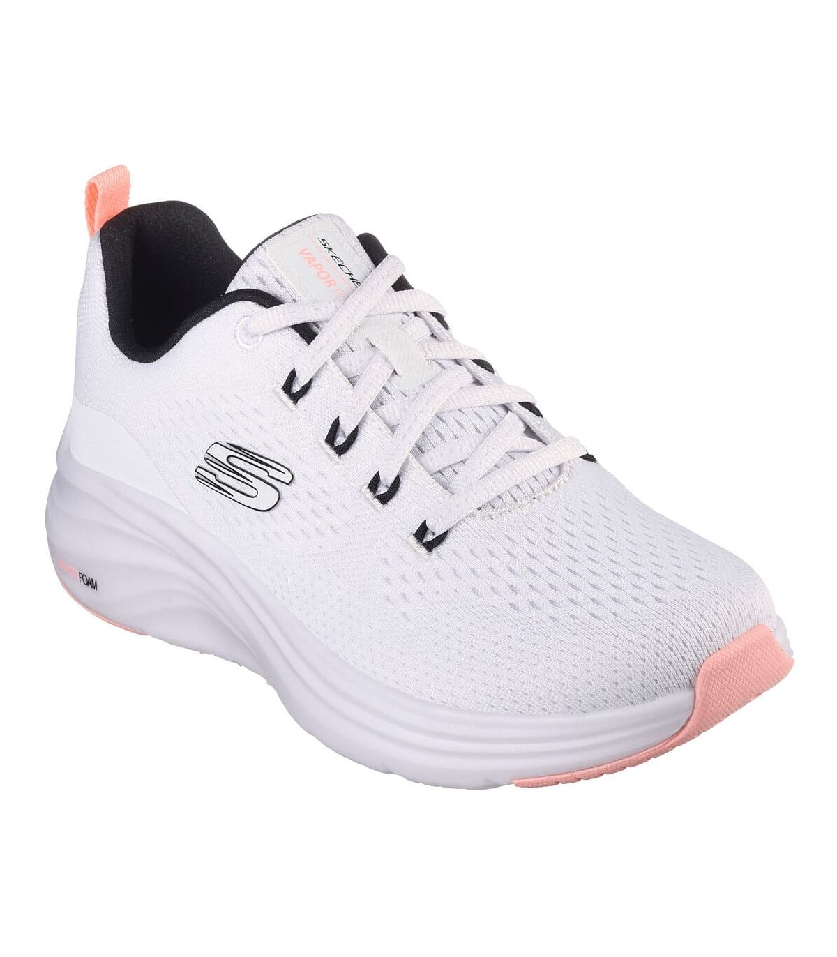 Zapatillas blancas Skechers Vapor Foam Fresh Trend para mujer, calzado deportivo vegano con amortiguación ligera.