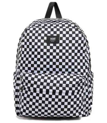 Mochila urbana Vans Old Skool Check con estampado de cuadros, compartimento para portátil y diseño sostenible.