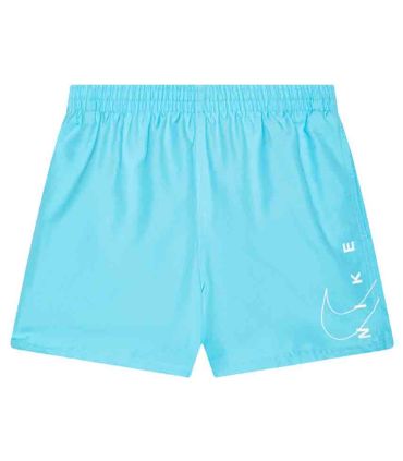 Bañador Nike 5" Split Logo para niño color Aquarius Blue, ideal para playa y piscina con diseño deportivo.