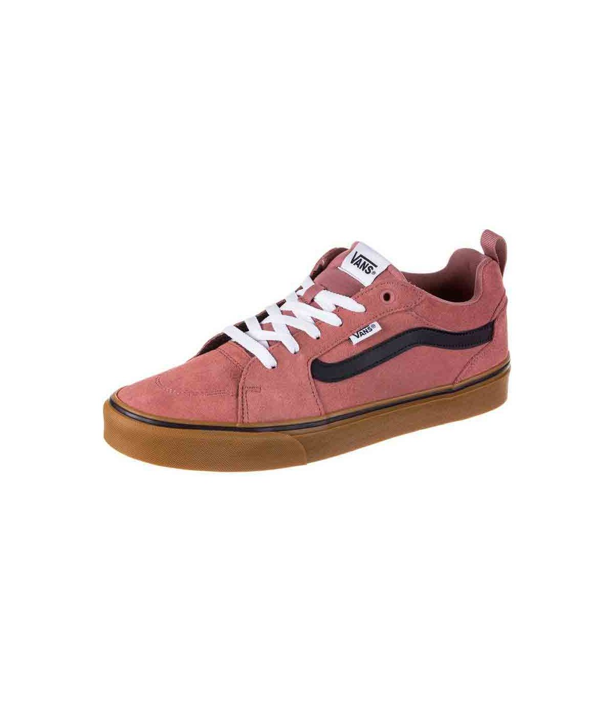 Zapatillas Vans Filmore Suede Washed Port para hombre, calzado urbano de gamuza color granate con suela blanca.