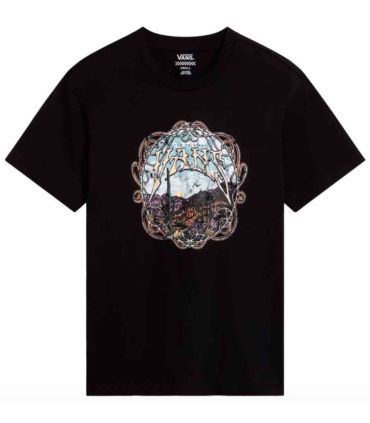 Camiseta Vans Cnyn Script Bff negra para mujer con logotipo frontal en el pecho.