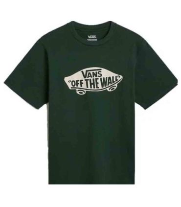 Camiseta Vans Off The Wall Board Forest para niño, diseño de skate urbano en color verde bosque.
