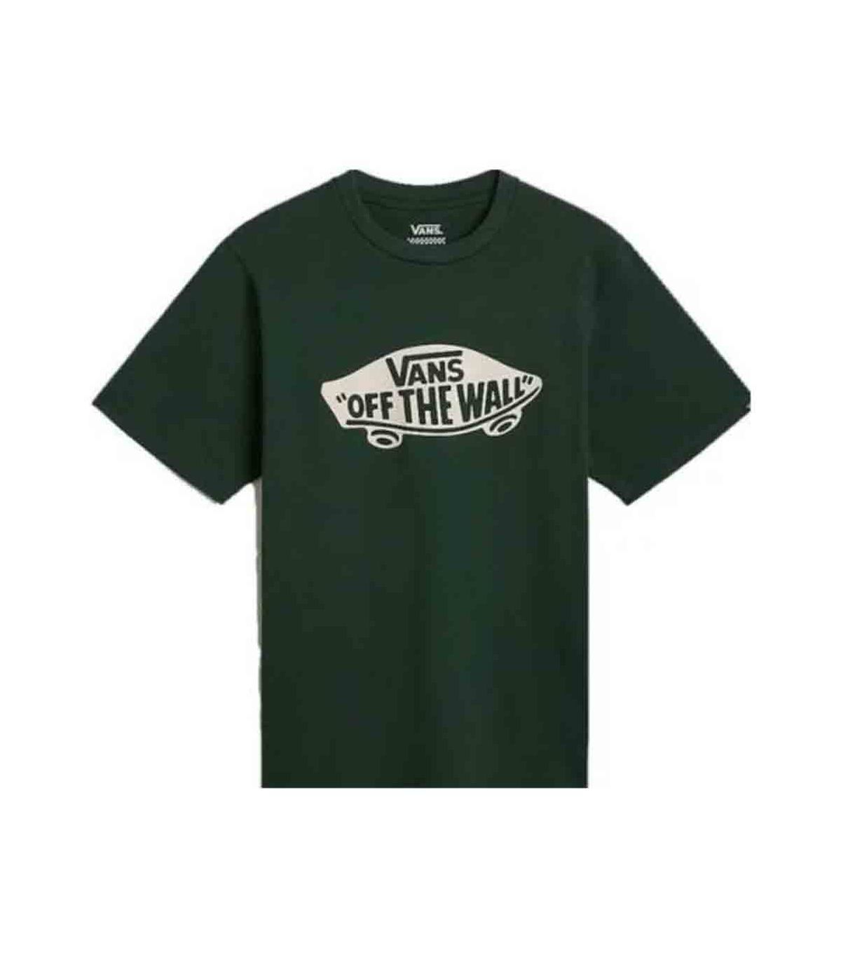 Camiseta Vans Off The Wall Board Forest para niño, diseño de skate urbano en color verde bosque.