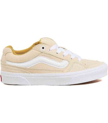 Vans Caldrone Retr Crema Mujer: zapatillas de skate estilo retro beige con suela Waffle y cuello acolchado.