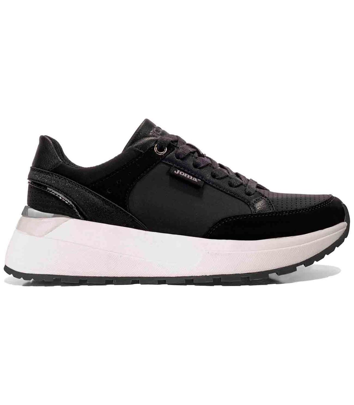 Zapatillas Joma Aurora Lady 2401 negro para mujer con suela de phylon elevada y corte de piel sintética resistente.