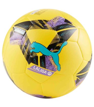 Balón oficial Puma Orbita LaLiga 1 Hyb 2024-2025 amarillo con superficie de microrugosidades para control total.