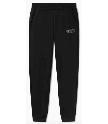 Pantalón deportivo Puma Essentials+ Graphic Sweatpants negro para hombre con logo y cintura ajustable.