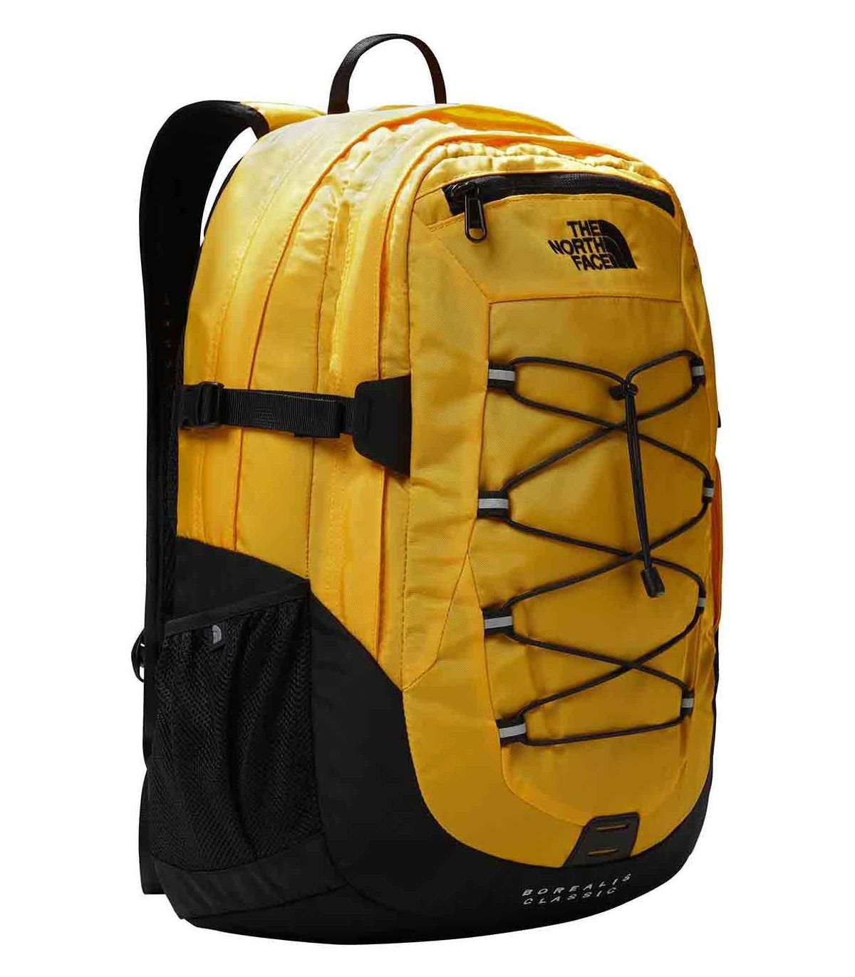 Mochila amarilla The North Face Borealis Classic 29L, diseño ergonómico FlexVent para senderismo y uso urbano diario.