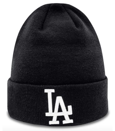 Gorro de punto negro New Era LA Dodgers Essential con el logo bordado de los Dodgers.
