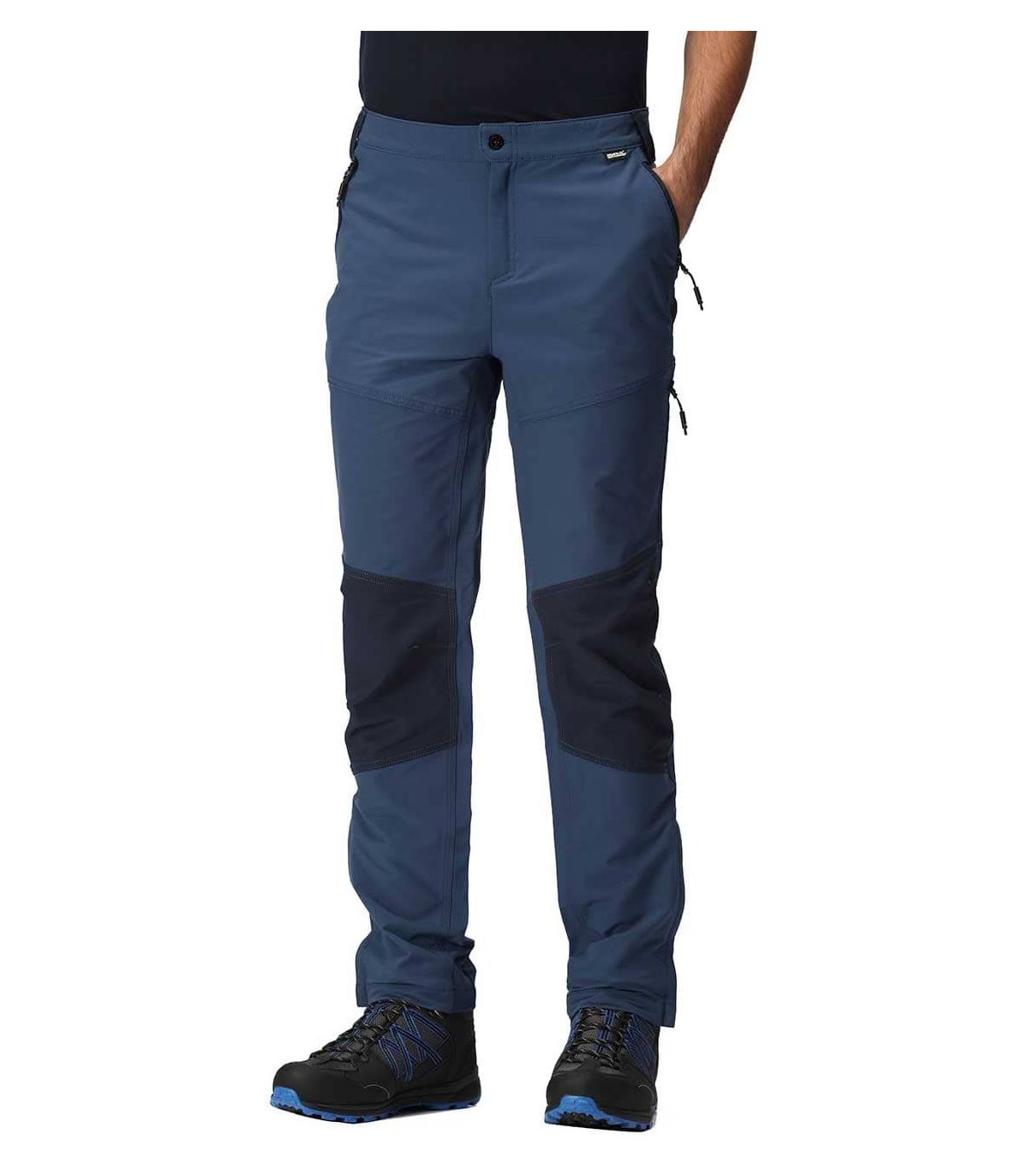 Pantalón de montaña Regatta Questra V azul para hombre, ideal para senderismo y actividades al aire libre.
