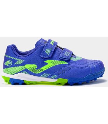 Bota de fútbol Joma Powefull Jr 2504 Royal Turf azul para niños con suela multitaco para césped artificial.