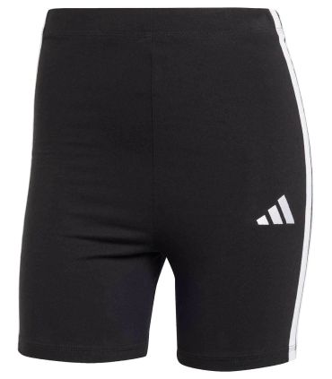 Mallas cortas Adidas Essentials High Waisted Biker con 3 bandas para mujer, ideales para running y fitness.