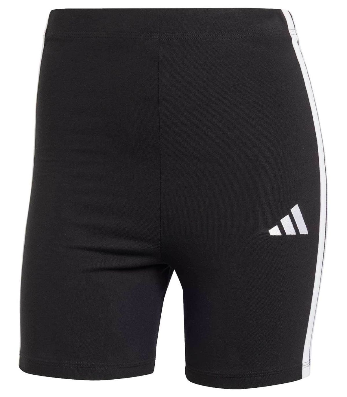 Mallas cortas Adidas Essentials High Waisted Biker con 3 bandas para mujer, ideales para running y fitness.