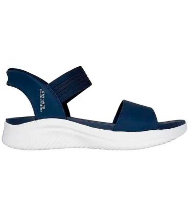 Sandalia Skechers Slip Ins Ultra Flex 3.0 Summerville azul marino con tecnología Hands Free y plantilla Yoga Foam.