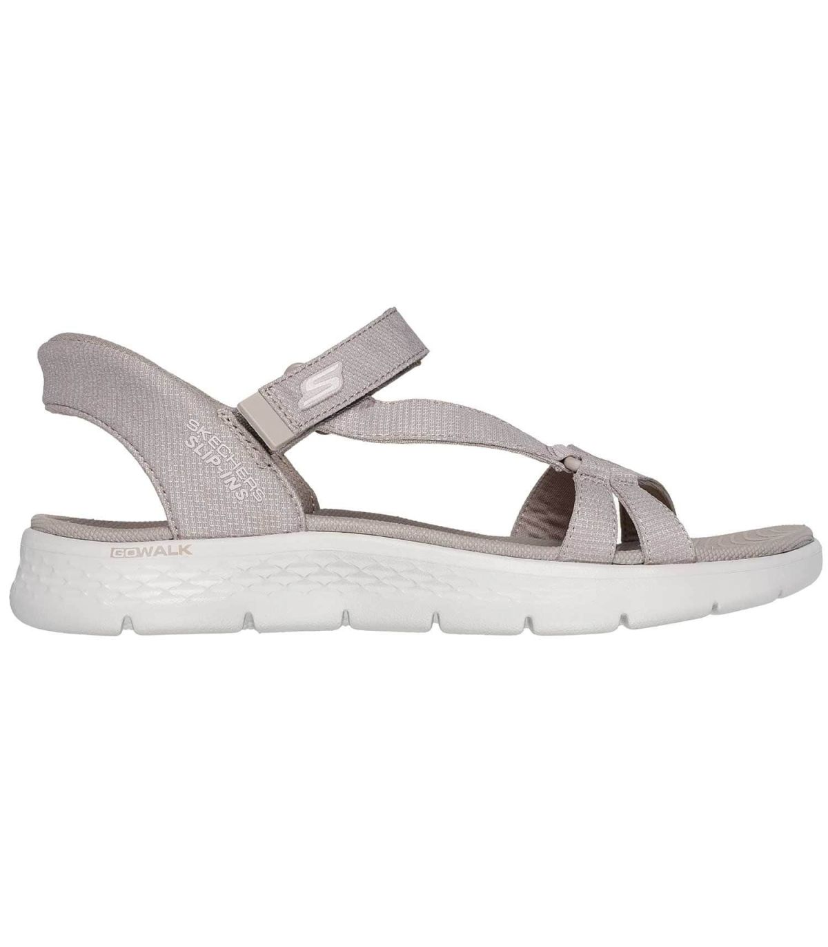 Skechers Slip Ins GO Walk Flex Sandal Illuminate Beige para mujer, sandalias deportivas sin manos color beige.