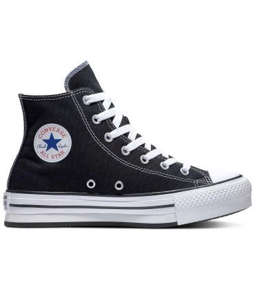 Converse Chuck Taylor All Star Eva Lift Platform Negro, bota de lona con plataforma y suela blanca clásica.