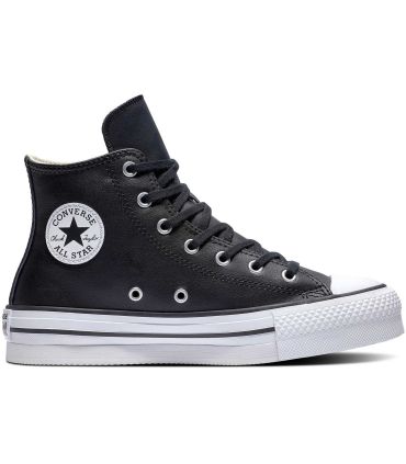 Zapatillas Converse Chuck Taylor All Star Lift Platform Leather Negro de piel con plataforma doble y corte alto.