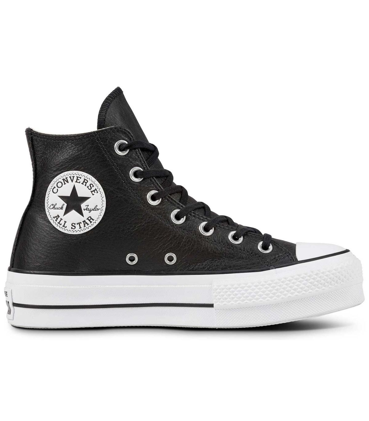 Zapatillas Converse Chuck Taylor All Star Lift Platform de cuero con suela de plataforma blanca.